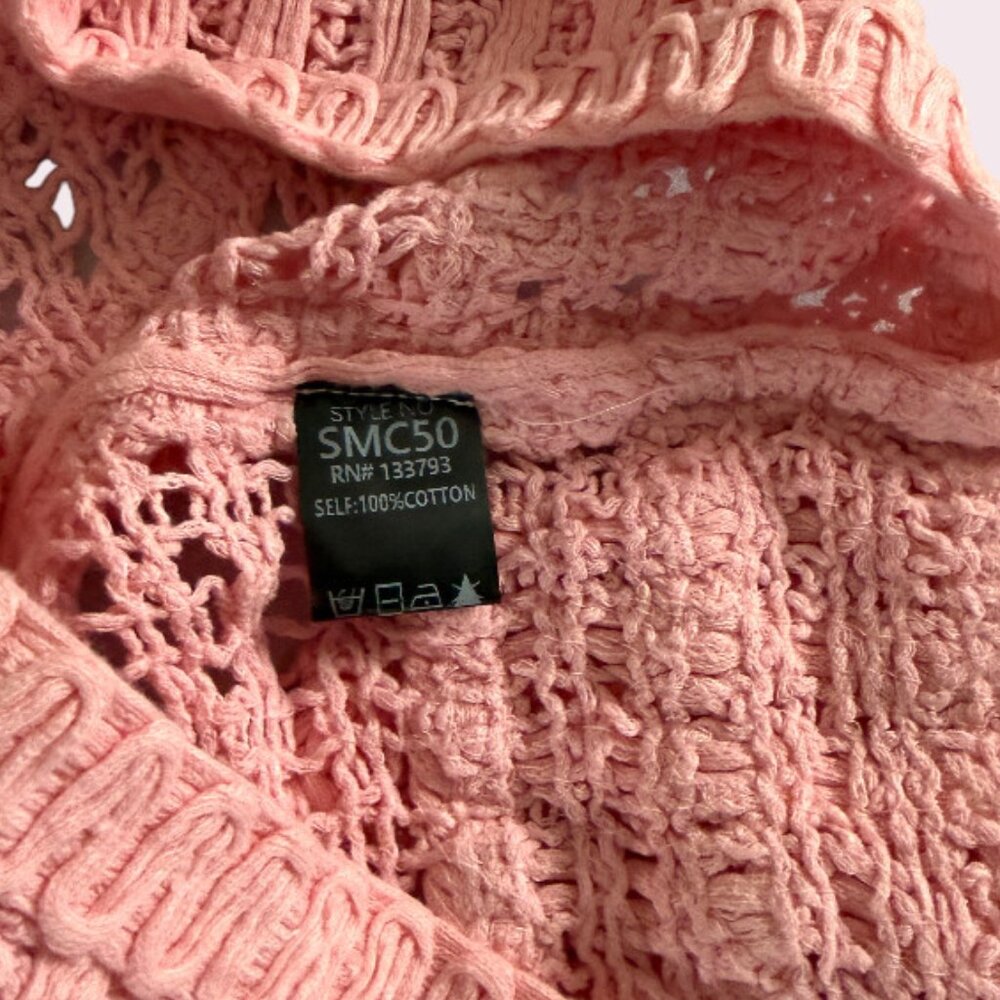 POL Petal Pink Crochet Semi Sheer Long Sleeve Crochet Soft Cotton Sweater Top - Picture 9 of 11